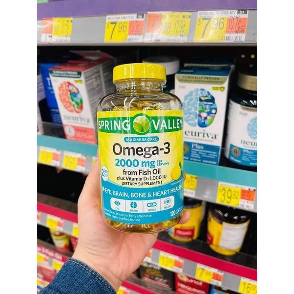 Spring Valley Omega-3 Fish Oil - Viên Dầu Cá Siêu Cô Đặc Vị Chanh Hỗ Trợ Tốt Trí Não Và Mắt