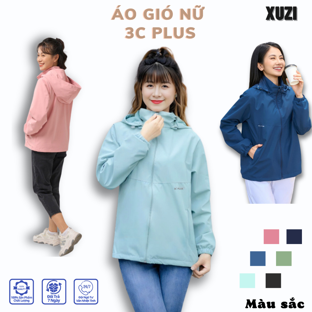 Áo khoác gió dù nữ 2 lớp áo khoác ngoài lót lưới 3C Plus vải gió tráng bạc kháng nước giữ ấm cơ thể mẫumới thu đông 2024