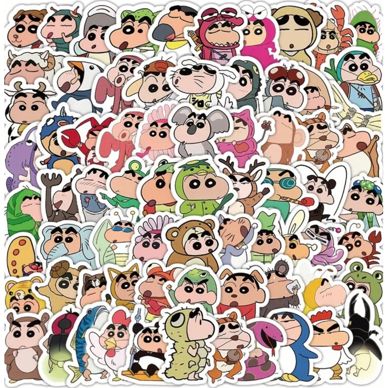 60 hình sticker nhân vật hoạt hình Shin cậu bé bút chì  trang trí sổ tay note book laptop mũ bảo hiểm chống nước tốt