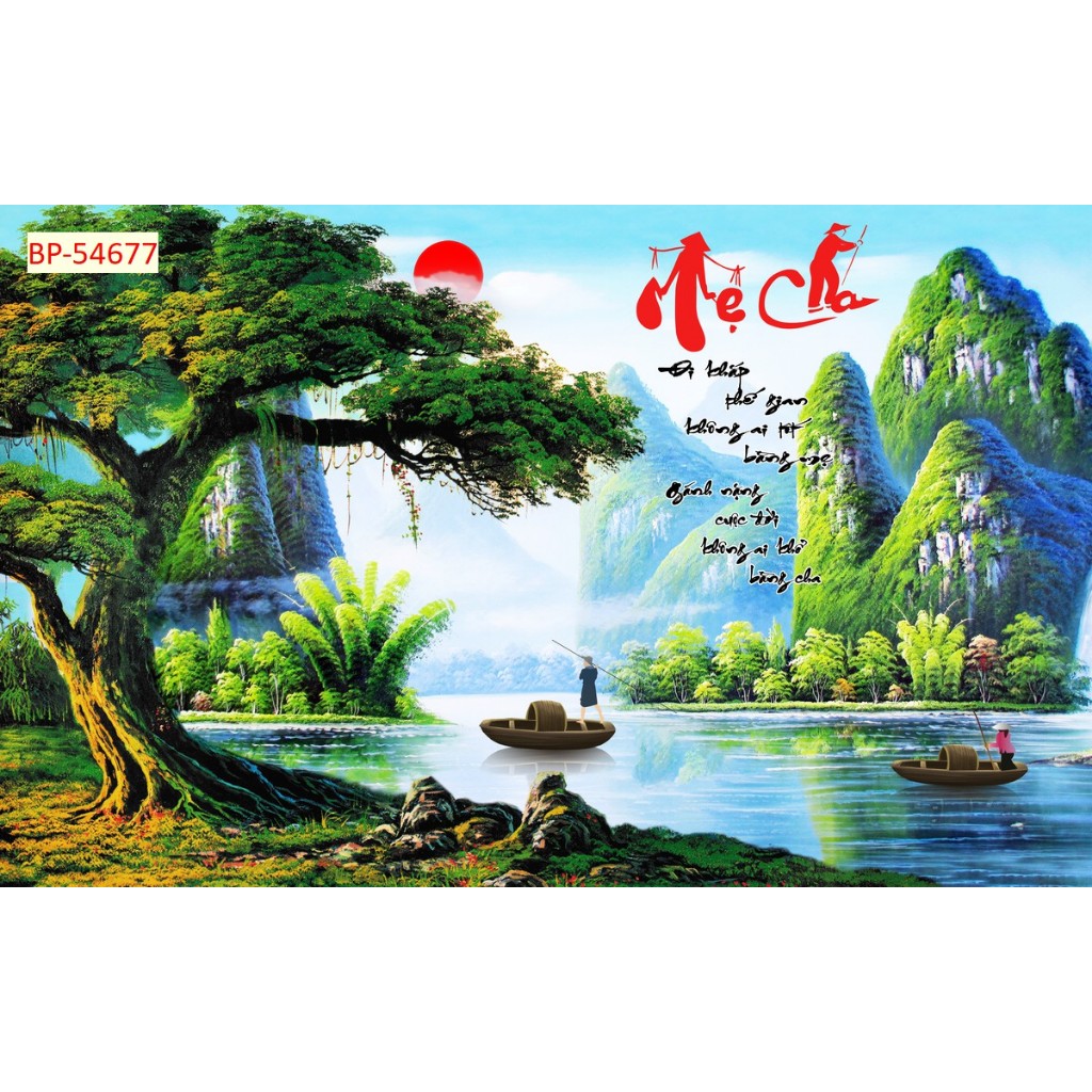 Tranh lụa dán tường thủy mặc, tranh phong cảnh sơn thủy hữu tình