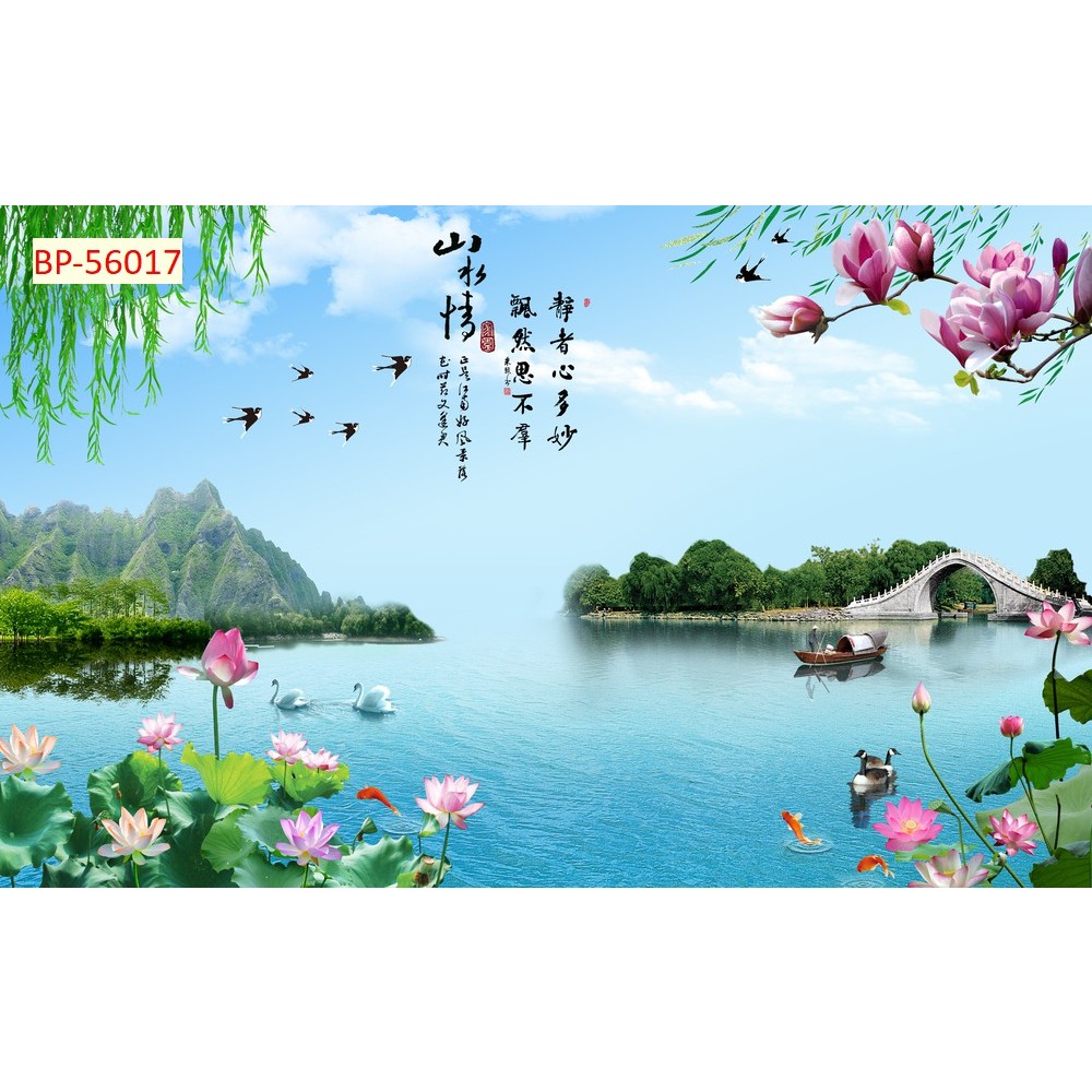Tranh lụa dán tường thủy mặc, tranh phong cảnh sơn thủy hữu tình