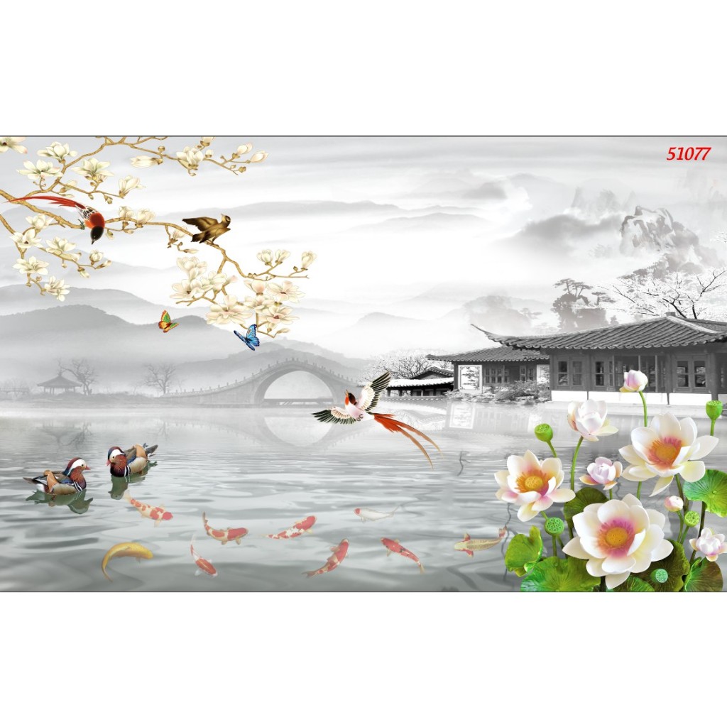 Tranh lụa Thuỷ Mặc núi non, sông nước trang trí nhà thu hút vận may