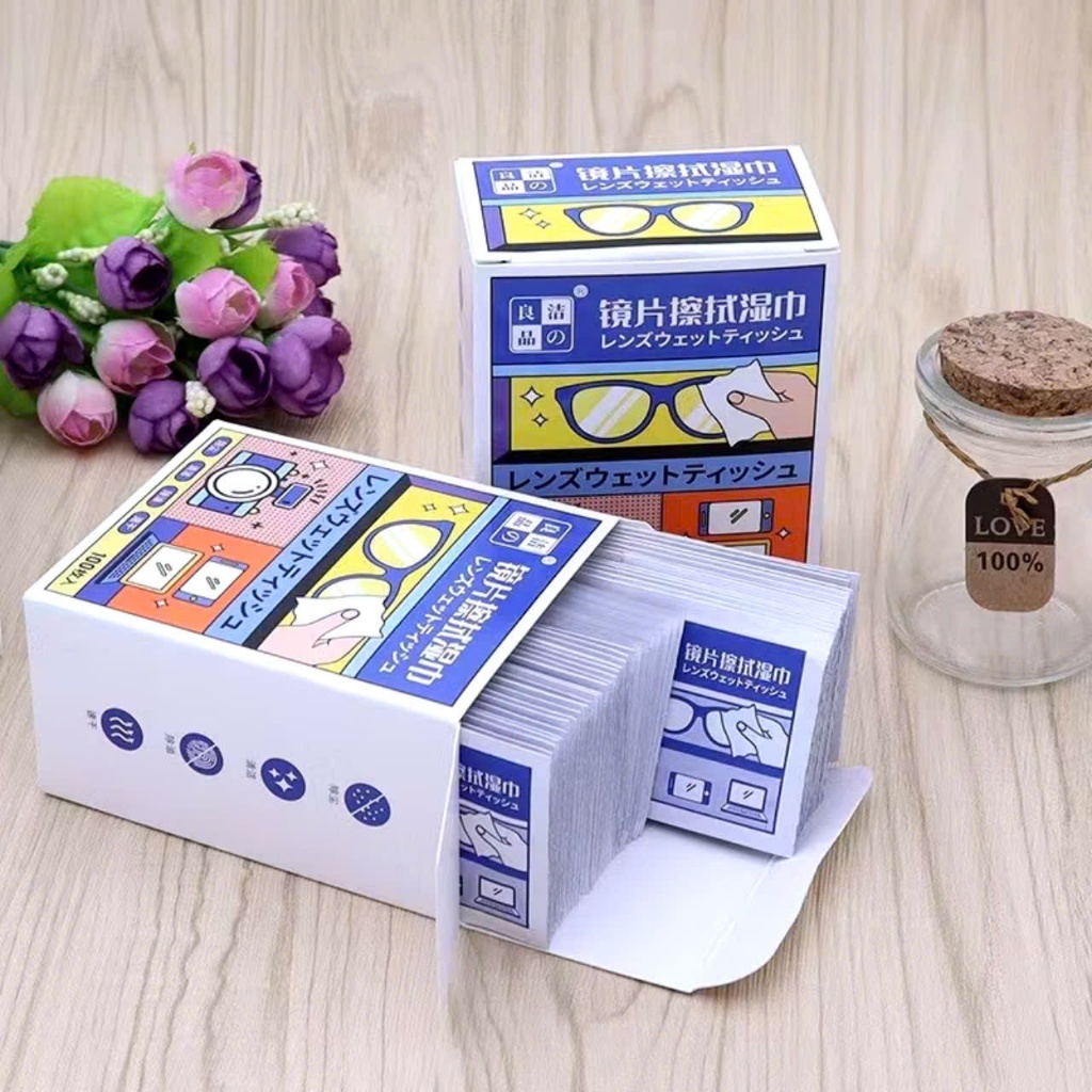 HỘP 100 MIẾNG KHĂN LAU KÍNH, Khăn lau kính nano đa năng chống bám hơi nước, Chống sương mù mồ hôi- MA:KHANLAUKINH