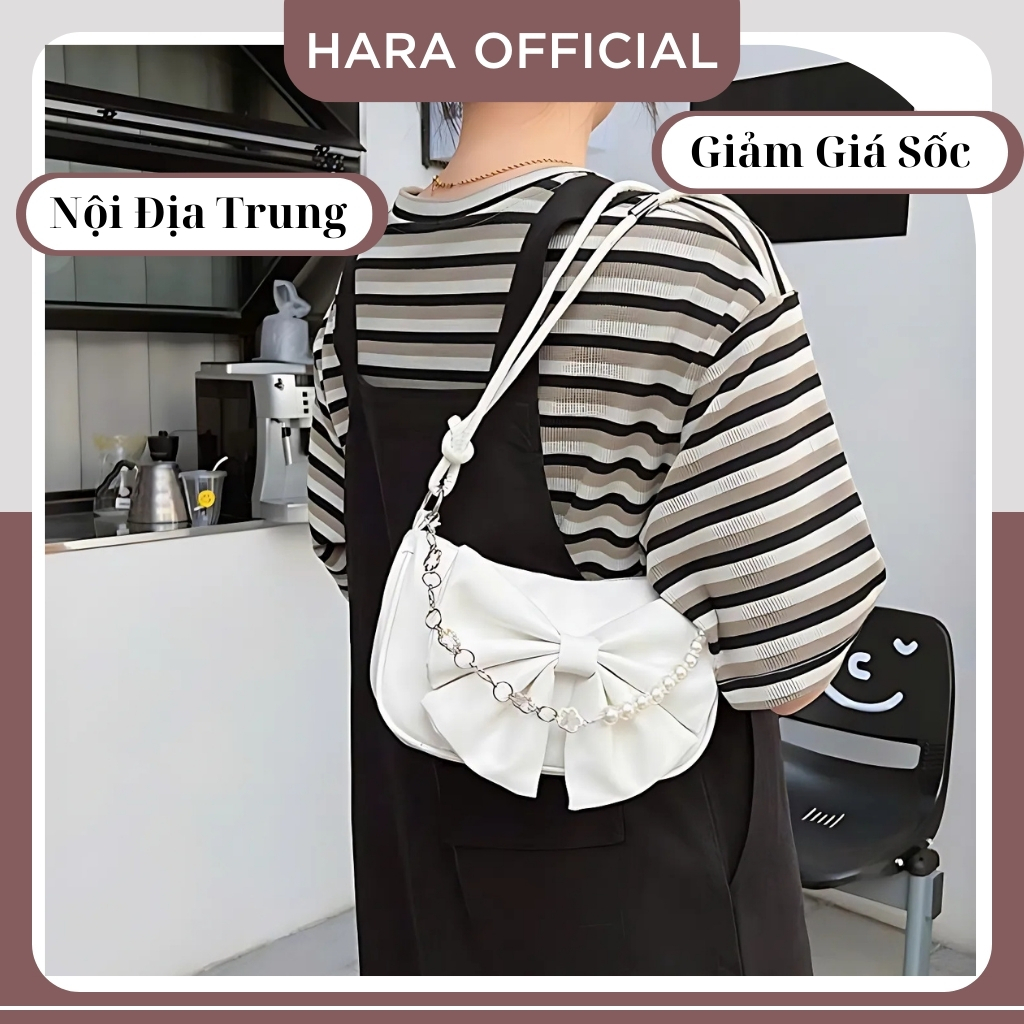 Túi Xách Nữ Đeo Vai Kẹp Nách Thời Trang Quảng Châu Phối Nơ và Dây Xích Ngọc
