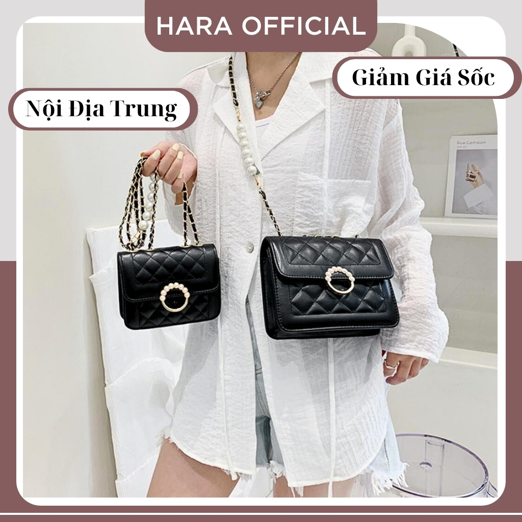 Túi Xách Nữ Đeo Chéo Quảng Châu Dây Đeo Móc Khóa Phối Ngọc Sang Quảng Châu HARA Túi Xách