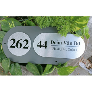 BẢNG, BIỂN SỐ NHÀ, Nền Alcorest + Nền ghi, alu xước bạc, số nhà nổi + in UV, ngoài trời