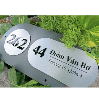 BẢNG, BIỂN SỐ NHÀ, Nền Alcorest + Nền ghi, alu xước bạc, số nhà nổi + in UV, ngoài trời