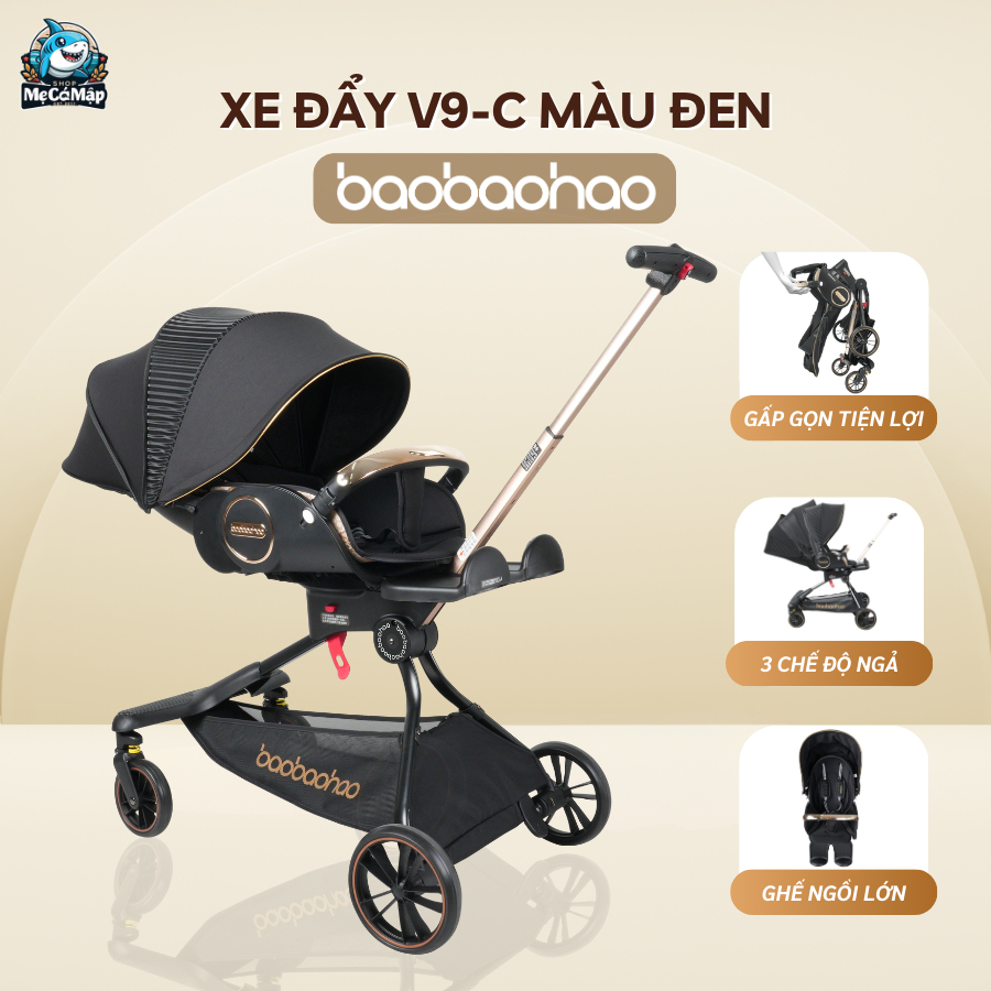 Product image Xe Đẩy Cho Bé Baobaohao V9-C Chính Hãng, Xe Đẩy Gấp Gọn 2 Chiều Trọng Lượng Nhẹ, Khoang Ngồi Lớn Đen V9-C