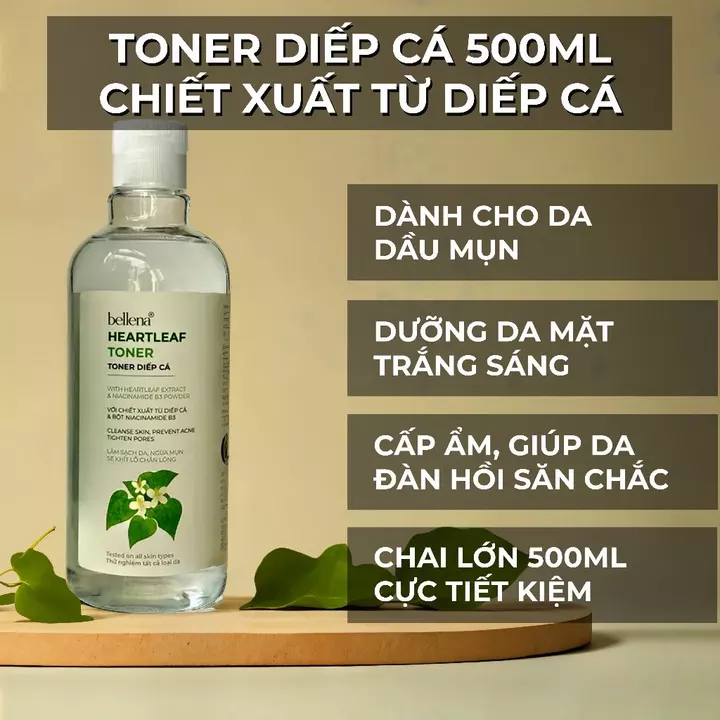 Toner diếp cá cho da dầu mụn nước hoa hồng diếp cá Bellena Heartleaf Toner 500ml