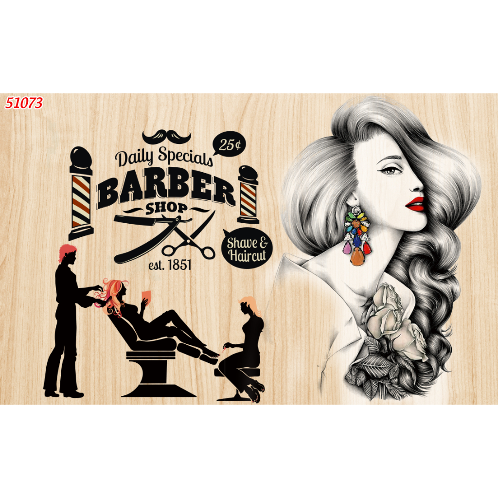 Mẫu tranh lụa dán tường cao cấp decor quán cắt tóc, barber shop