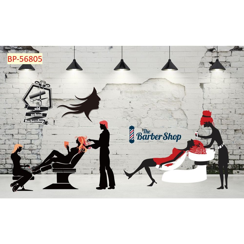 Mẫu tranh lụa dán tường cao cấp decor quán cắt tóc, barber shop