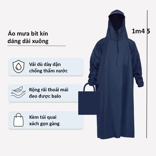Áo mưa bít che kín toàn thân vải dù Polyester vân da cá siêu bền
