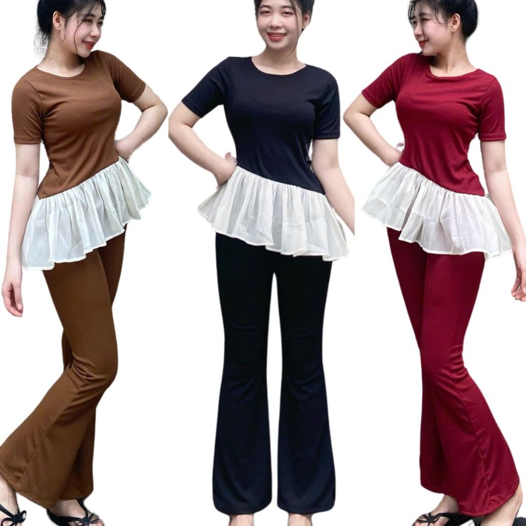 Sét đồ nữ đồ tết đồ bộ nữ quần ống loe bigsize ESHOP đồ mặc nhà đi chơi sang chảnh thời trang nữ MS5009
