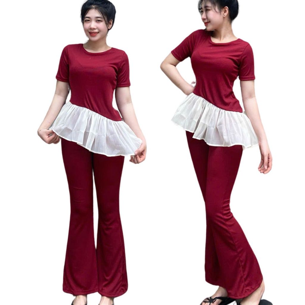 Sét đồ nữ đồ tết đồ bộ nữ quần ống loe bigsize ESHOP đồ mặc nhà đi chơi sang chảnh thời trang nữ MS5009
