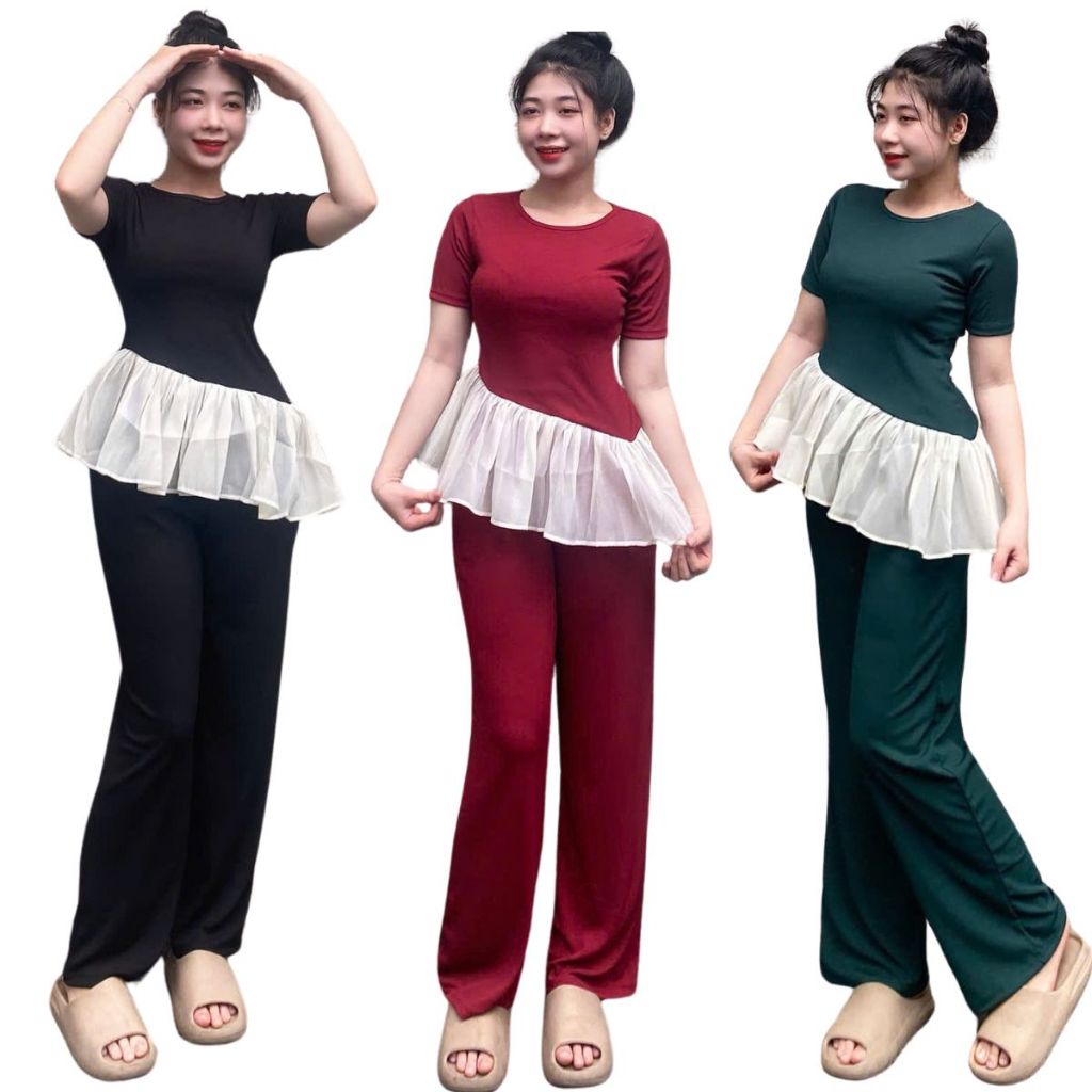 Sét đồ nữ đồ tết đồ bộ nữ quần ống loe bigsize ESHOP đồ mặc nhà đi chơi sang chảnh thời trang nữ MS5009
