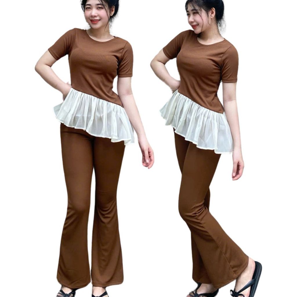 Sét đồ nữ đồ tết đồ bộ nữ quần ống loe bigsize ESHOP đồ mặc nhà đi chơi sang chảnh thời trang nữ MS5009