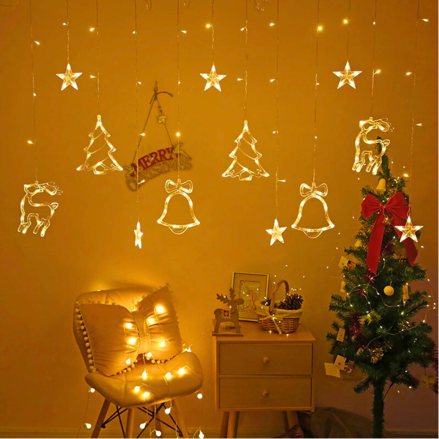 Đèn rèm Noel Kiểu Chuông Thông Nai Màn thả trang trí Noel dài 3,5m