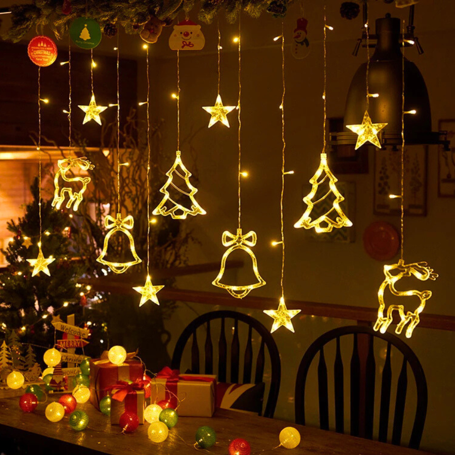 Đèn rèm Noel Kiểu Chuông Thông Nai Màn thả trang trí Noel dài 3,5m