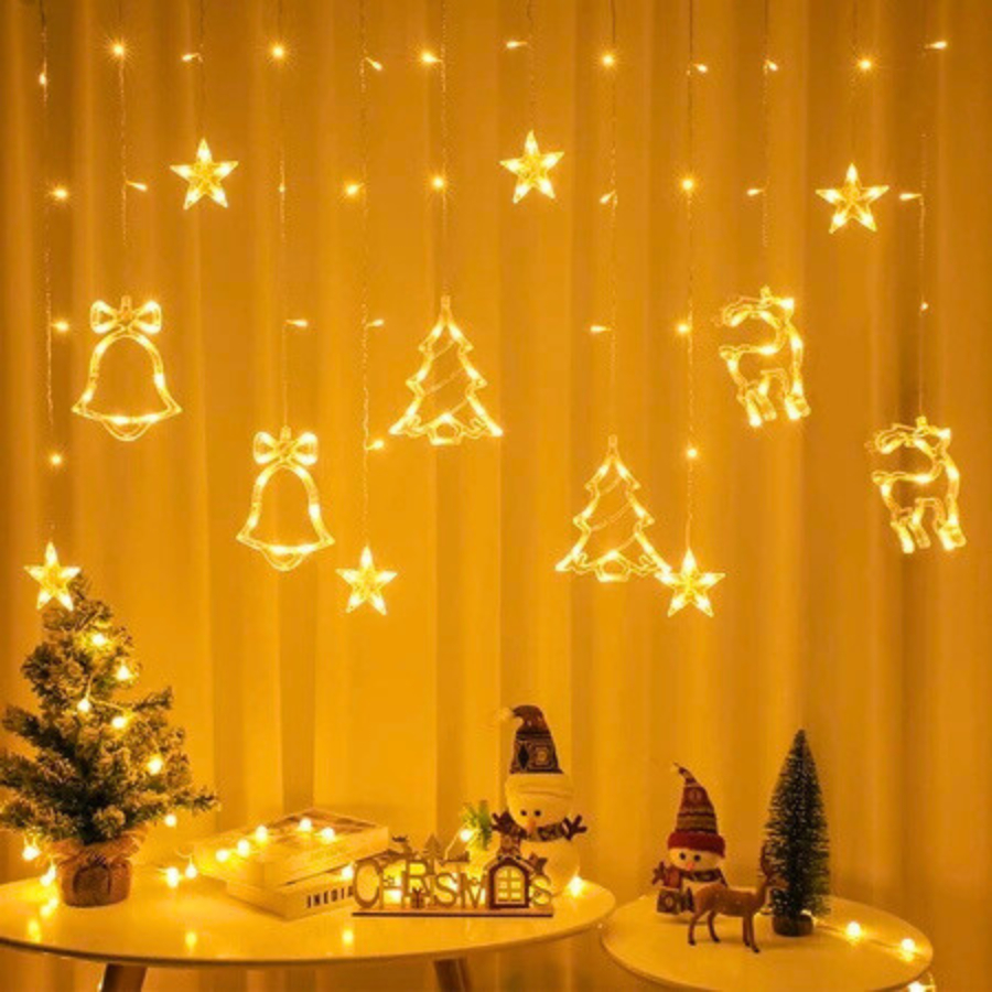 Đèn rèm Noel Kiểu Chuông Thông Nai Màn thả trang trí Noel dài 3,5m