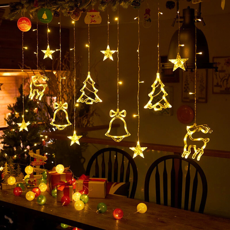 Đèn rèm Noel Kiểu Chuông Thông Nai Màn thả trang trí Noel dài 3,5m