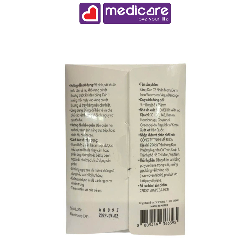Băng Dán Cá Nhân MOMSDERM Neo Aqua Bandage Chống Thấm Nước Gói 5 cái