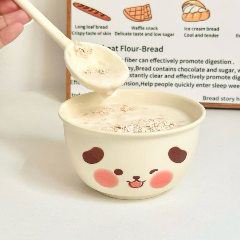 Set bát + thìa lợn hồng vàng