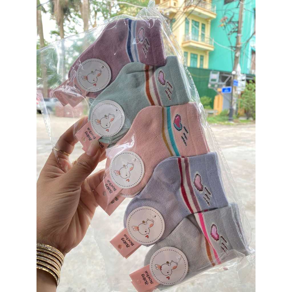 Set 5-10 Đôi Tất Trẻ Em Sơ sinh Chất Cotton Mềm Cực Yêu cho bé từ 0-5 tháng tuổi