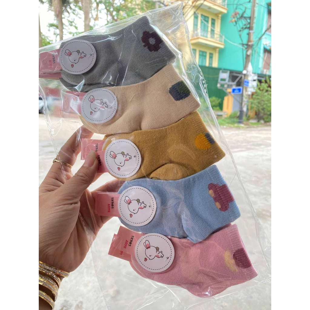 Set 5-10 Đôi Tất Trẻ Em Sơ sinh Chất Cotton Mềm Cực Yêu cho bé từ 0-5 tháng tuổi