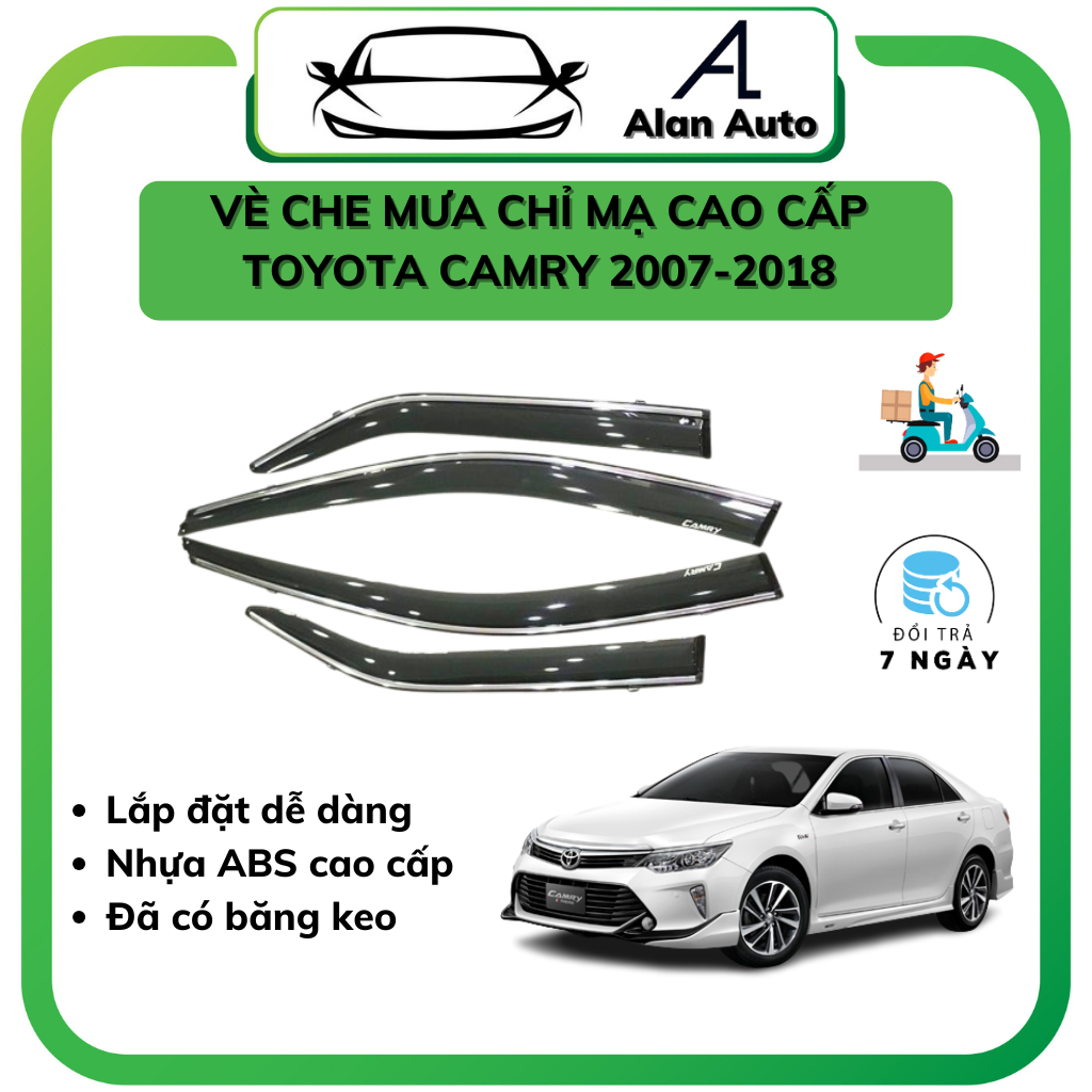 Bộ vè che mưa xe Toyota Camry 2007-2018 - Vè mưa chỉ mạ nhựa ABS cao cấp