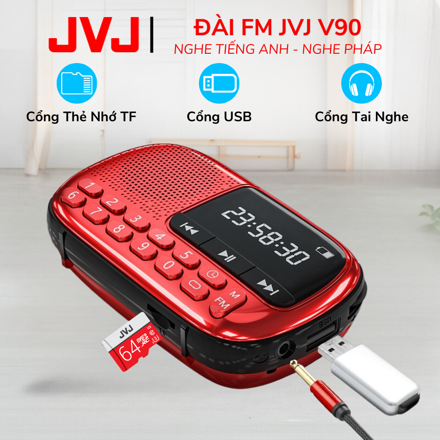 Ảnh Loa Đài JVJ V90 Đài FM, Hỗ Trợ Thẻ Nhớ, Bluetooth, USB, Học Tiếng Anh, Nghe Pháp - Bảo Hành 12 Tháng 1