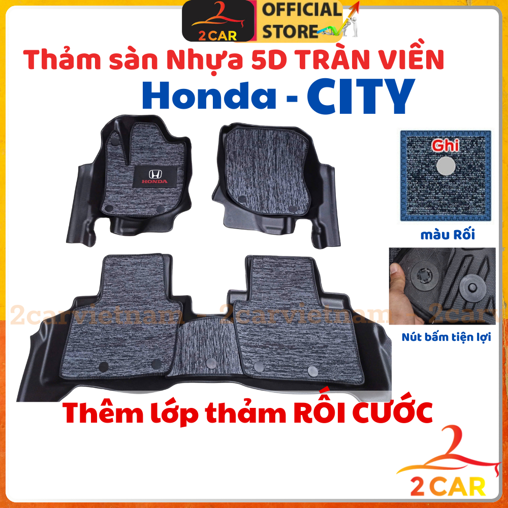 Thảm lót sàn NHỰA 5D xe Honda City 2015- 2023 2024 2025 đúc nguyên khối - 3 tấm/bộ dễ vệ sinh lau rửa