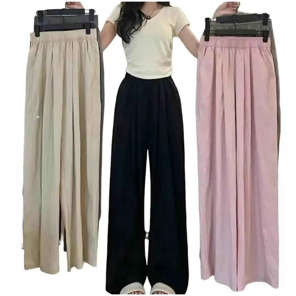 Quần ống rộng nữ bigsize quần dài suông cạp chun cao vải đũi dài 98-102cm quần sang chảnh MS903