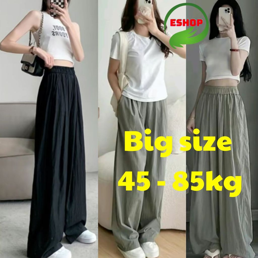 Quần ống rộng nữ bigsize quần dài suông cạp chun cao vải đũi dài 98-102cm quần sang chảnh MS903