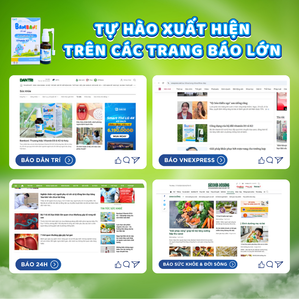 Vitamin Dạng Xịt D3K2 BAMBANI Nhập Khẩu Italy Hỗ Trợ Bé Tăng Chiều Cao Tăng Hấp Thụ Canxi Tốt Cho Sức Khoẻ Chai 20ml