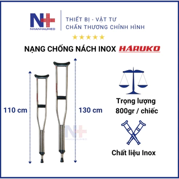Nạng Nách, Nạng Inox Tập Đi, Nạng Chống Nách Inox Cao Cấp Haruko Điều Chỉnh Chiều Cao 6 Mứt