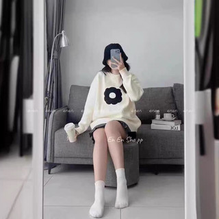 Áo len nữ dài tay thu đông bông hoa thêu nổi cổ tròn len dày dặn quảng châu 720