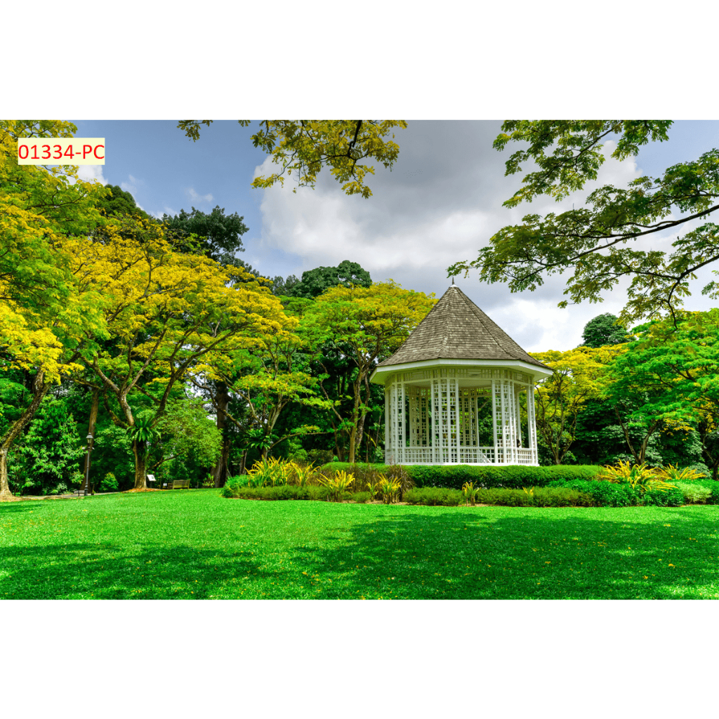Tranh 3D vải lụa cao cấp sắc nét, tranh bãi cỏ xanh trong khu vườn