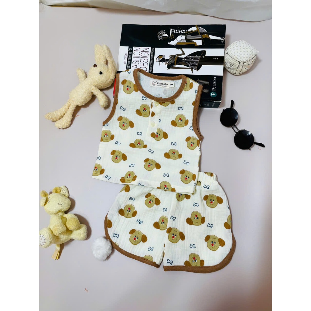 Bộ sát nách cho bé Kunbaby chất xô muslin cao cấp họa tiết dễ thương,size từ 0m-20kg.
