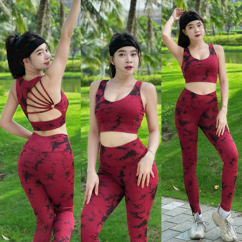 Bộ tập thể thao phối màu loang . Chất liệu thun poly hai da , co giãn , thoáng khí