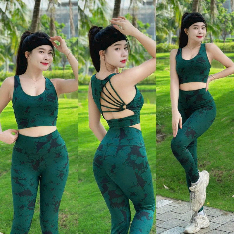 Bộ tập thể thao phối màu loang . Chất liệu thun poly hai da , co giãn , thoáng khí