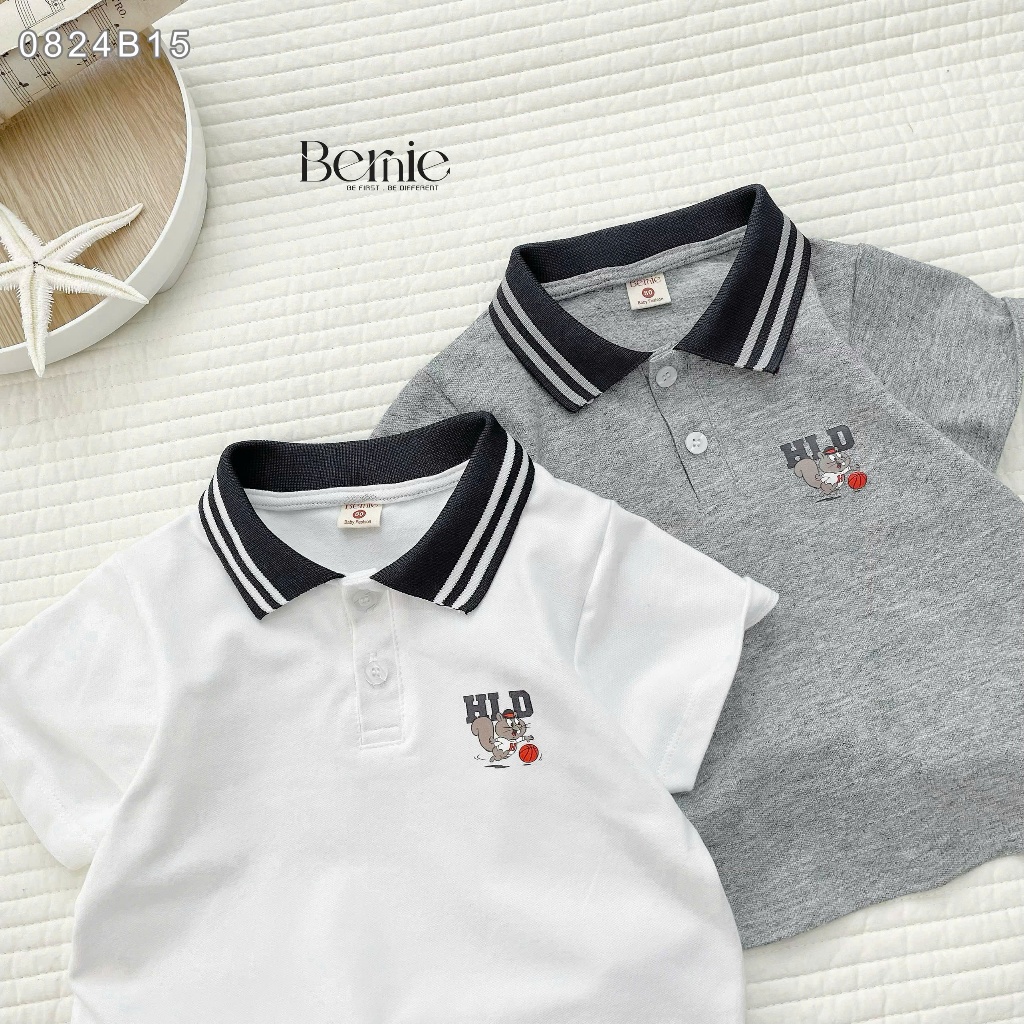 Bộ polo cộc tay bé trai in hình, set polo cộc tay bé trai cổ polo phối quần kaki mềm
