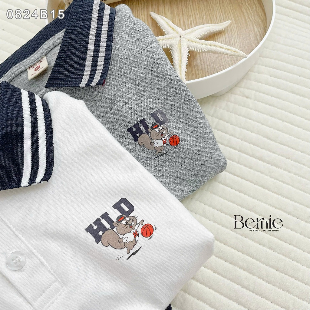 Bộ polo cộc tay bé trai in hình, set polo cộc tay bé trai cổ polo phối quần kaki mềm