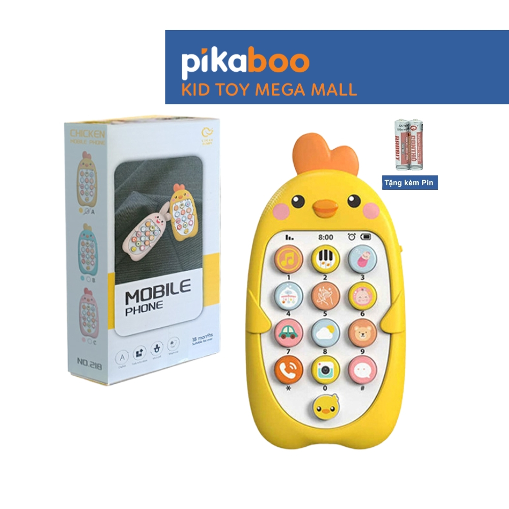 Ảnh Combo điện thoại đồ chơi cho bé gà vàng kèm pin đáng yêu có đèn và nhạc Pikaboo, chất liệu cao cấp 1