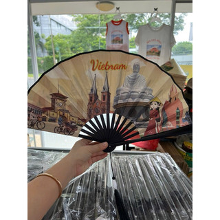 Quạt vải tre gỗ nhựa lưu niệm Việt Nam