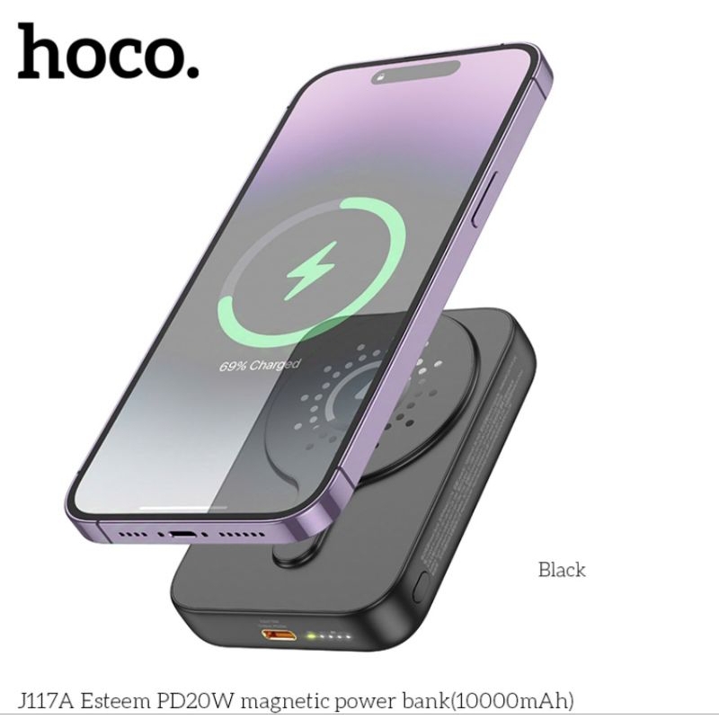 Sạc dự phòng không dây hoco J117A 10000mAh Sạc không dây 15W, QC 3.0 22.5W và TypeC PD 20W.