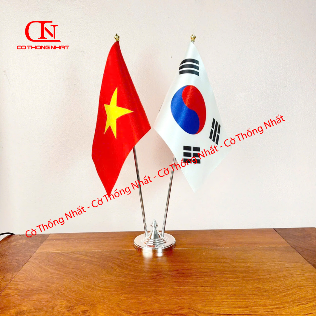 Cờ Để Bàn Đế Thép cán Inox kéo rút Loại cắm 2 cờ Việt Nam - Hàn Quốc ...