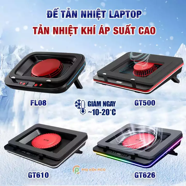 Đế tản nhiệt laptop Gaming FL08 GT626 - Quạt tản nhiệt Macbook - Giá đỡ laptop Surface Book Pro sức gió mạnh