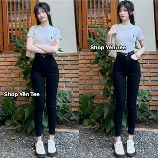 Quần jeans ôm đen 1 cúc  Yến Tee , cạp siêu cao tôn dáng #8800