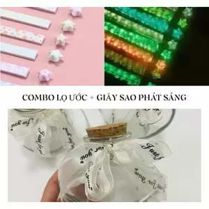 Combo lọ ước 380ml kèm ruy băng và giấy gấp sao dạ quang phản quang ánh sáng trong bóng tối