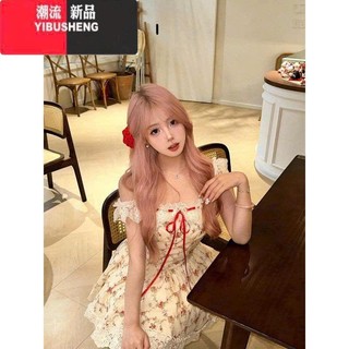 Đầm bèo chất xốp hoa đỏ có mút viền ren tay cánh tiên dây cột nơ váy phồng xòe kèm khoác ngoài siêu đáng yêu